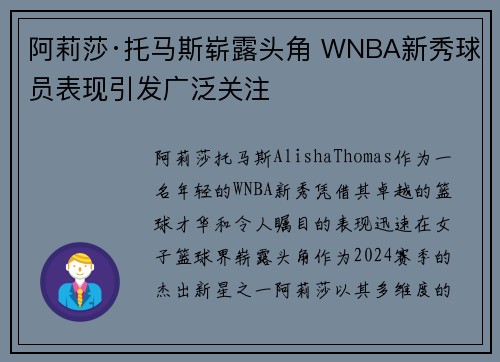 阿莉莎·托马斯崭露头角 WNBA新秀球员表现引发广泛关注